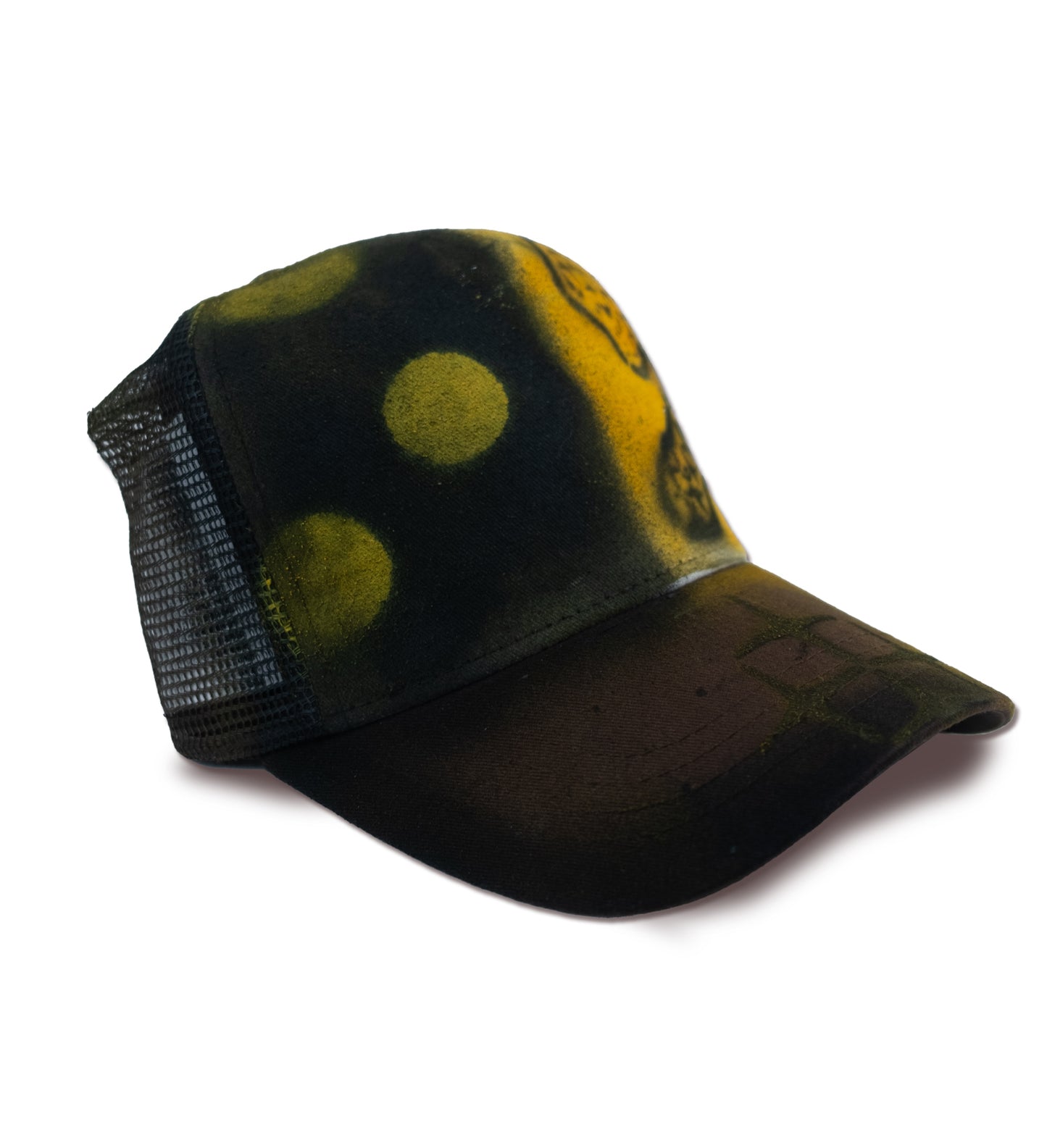 side view of black and yellow cap