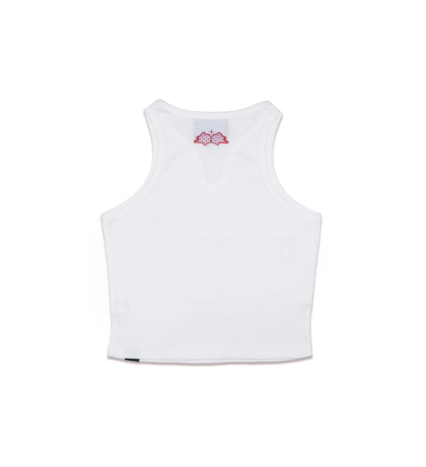 Back view of white blem rockstar tank top