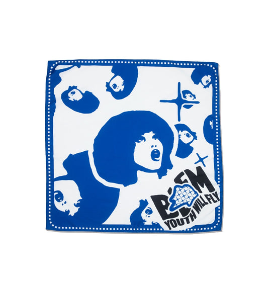 front of blue blem bandana